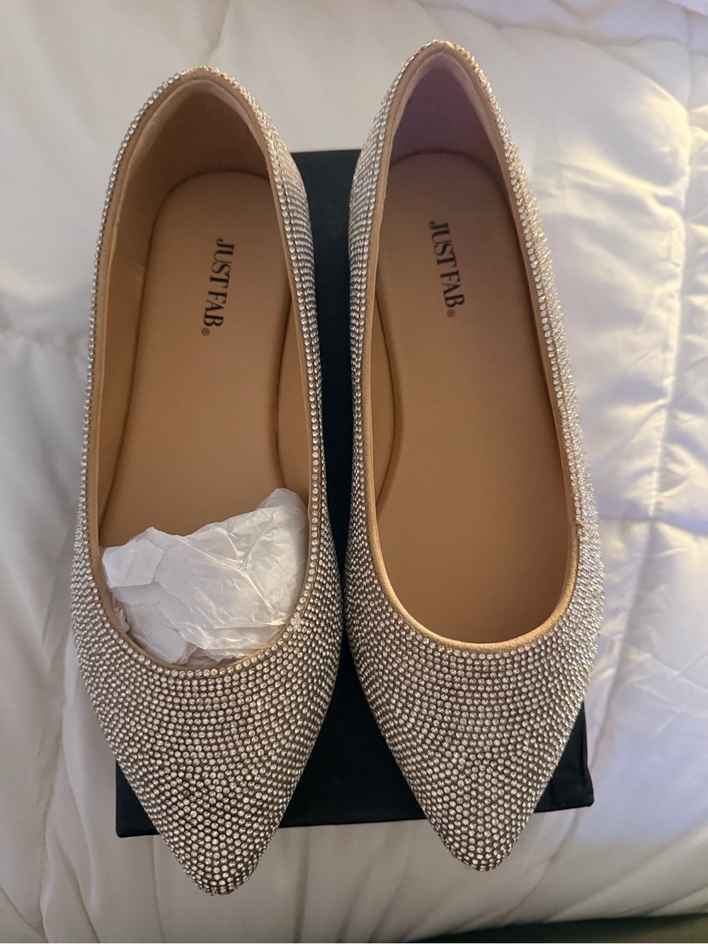 JustFab Champagne Crystal Pointed Toe Flats